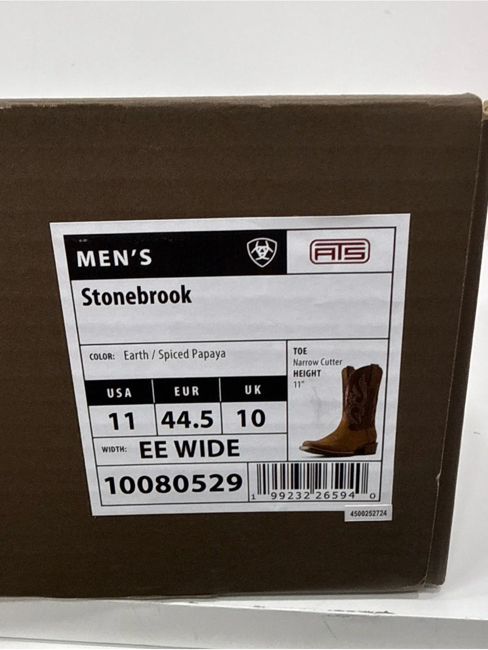 NEW Ariat Stonebrook Boots Western Cowboy Leather ATS Men Size 11 EE Wide